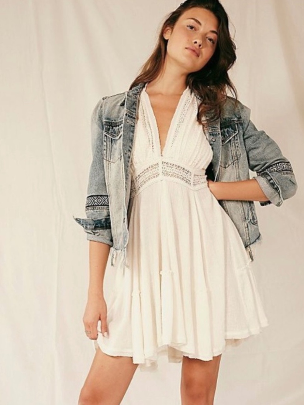 Free People Cream La Vida Loca Mini Cotton/Linen Dress Size M
